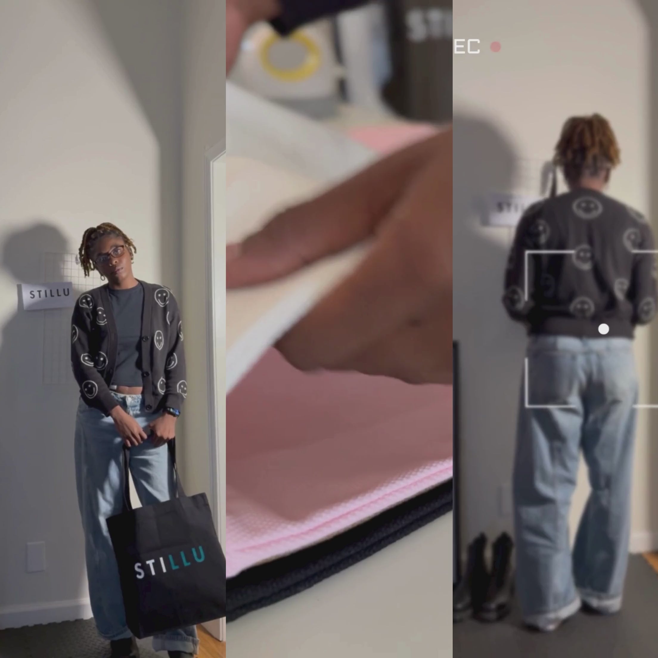 “Lifestyle photo of STILLU tote bag carried outdoors”